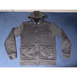 Quicksilver Men’s Full Zip Button Gray Jacket Hood Pockets sz Sml